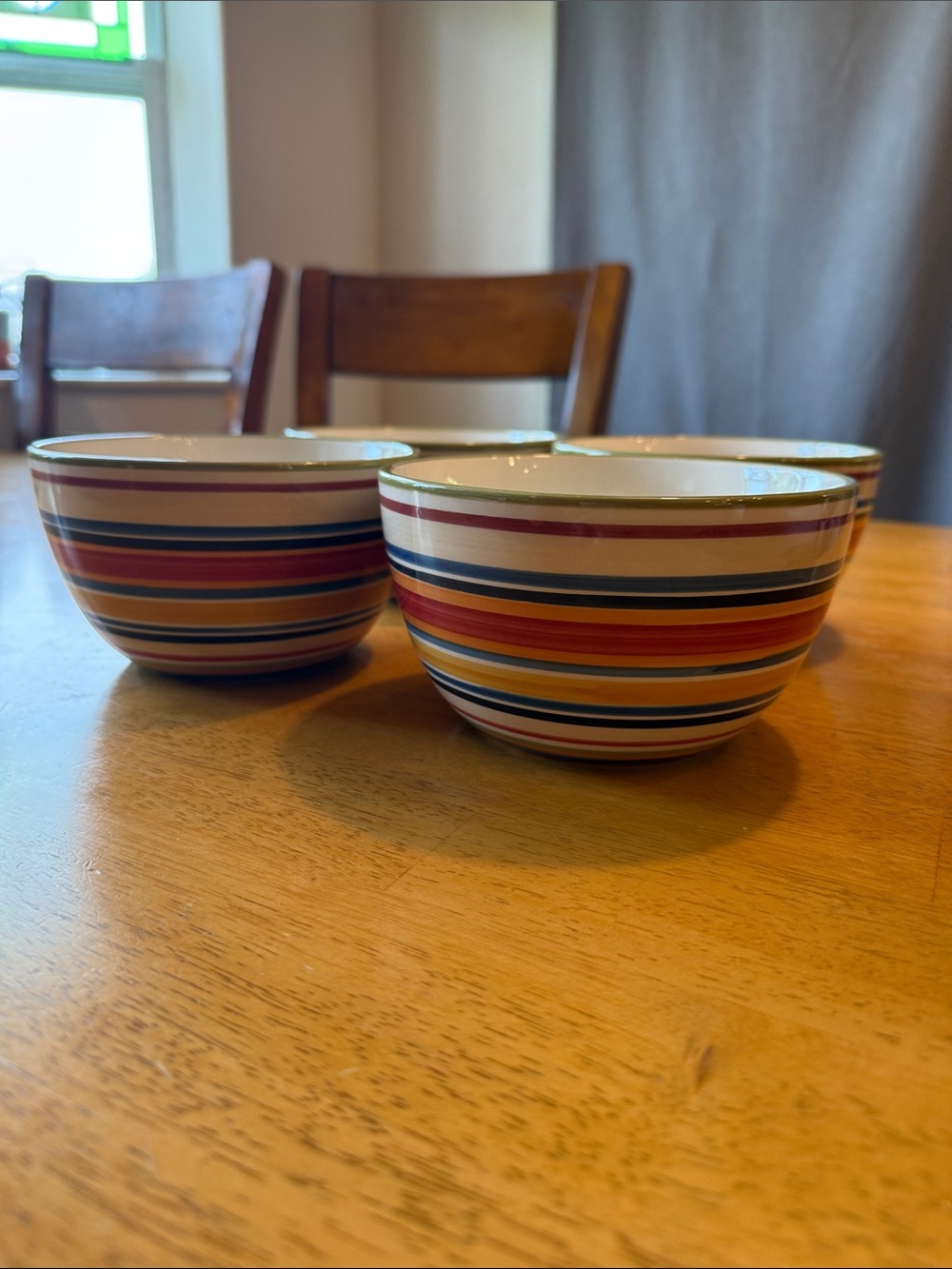 Set of 4 Gallery Striped Ceramic Bowls in Red, Orange, Blue, Green and Cream